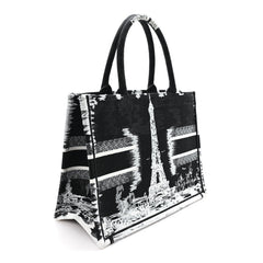 Canvas Embroidered Medium Paris Book Tote Black White
