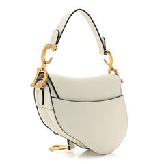 Grained Calfskin Mini Saddle Bag White