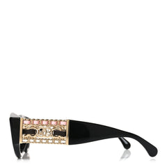 Acetate Calfskin Chain CC Sunglasses 5536-Q-A Black
