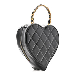 Patent Quilted CC Barbie Heart Vanity Case Black