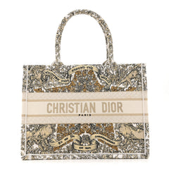 Canvas Embroidered Medium Around The World Book Tote Gold