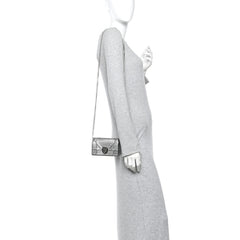 Metallic Patent Micro-Cannage Baby Diorama Flap Bag Silver