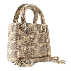Metallic Snakeskin Cannage Mini Lady Dior Beige