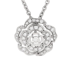 18K White Gold Diamond Bouton de Camelia Pendant Necklace