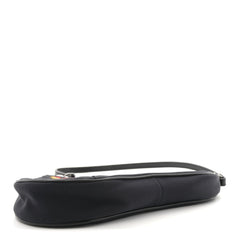 Satin Embroidered Floral Mini Saddle Pochette Bag Black
