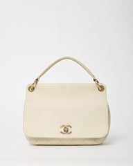 Chanel White Caviar Leather Large Top Handle Flap Bag with Removable Strap