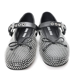 Calfskin Studded Mary Jane Ballerina Flats 36.5 Black
