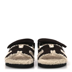 Suede Goatskin Woolskin Womens Chypre Sandals 38.5 Marron Ebene