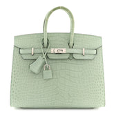 Matte Alligator Birkin Sellier 25 Vert D'eau