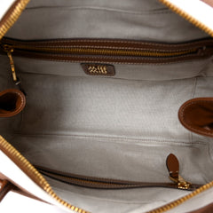 Canvas Calfskin Striped Large Beau Top Handle Bag Naturale Brandy