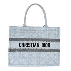 Raffia Cannage Medium Book Tote Blue