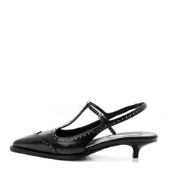 Calfskin Brogue Slingback Pumps 39 Black