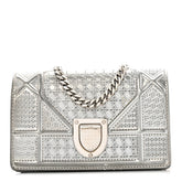 Metallic Patent Micro-Cannage Baby Diorama Flap Bag Silver