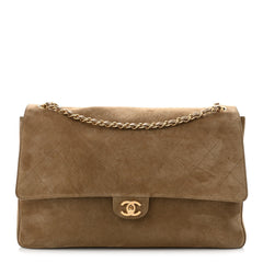 Suede Calfskin Souplissimo Maxi Flap Dark Beige
