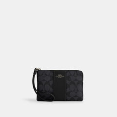 Coach Outlet Corner Zip Wristlet In Signature Canvas With Stripe