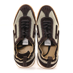 Crochet Knit Suede Goatskin Mens Jet Sneakers 44.5 Beige Lin Marron Ebene
