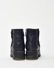 Chanel Black Quilted Leather CC Logo Short Zip Boots - 38