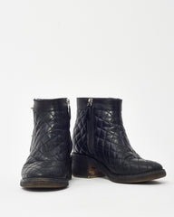 Chanel Black Quilted Leather CC Logo Short Zip Boots - 38