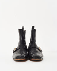 Gucci Men's Black Leather Buckle Chelsea Boots - 8 MEN