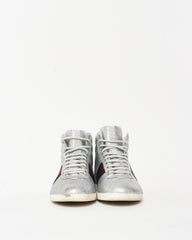 Gucci Silver Glitter Web High-Top Sneakers - 7.5 MEN