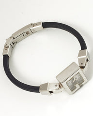 Gucci Silver Stainless Steel GUCCI G Petite SS Diamond Dial Black Leather Watch