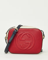 Gucci Red/Cream/Black Tri-Color Pebbled Calfskin Leather GG Soho Disco Crossbody Bag