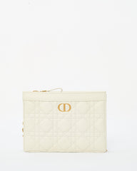Dior White Calfskin Cannage Leather Caro Zipped Every Dior Pouch With Chain GHW