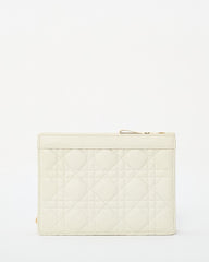 Dior White Calfskin Cannage Leather Caro Zipped Every Dior Pouch With Chain GHW