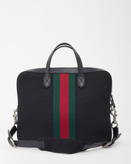 Gucci Black Techno Canvas Web Top Handle Briefcase with Strap