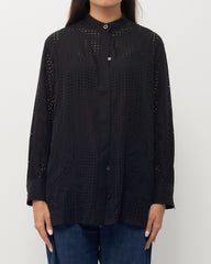 Hermès Black Perforated Silk Long Sleeve Button Down Shirt - 36