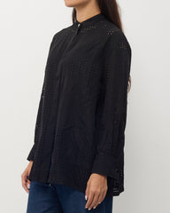 Hermès Black Perforated Silk Long Sleeve Button Down Shirt - 36