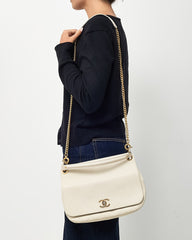 Chanel White Caviar Leather Large Top Handle Flap Bag with Removable Strap