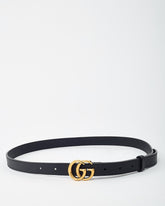 Gucci Black Leather GHW Thin GG Marmont Belt - 85/34