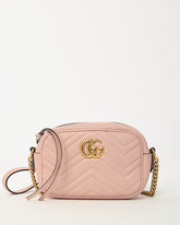 Gucci Pink Chevron Leather Mini Marmont Camera Bag GHW