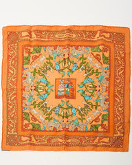 Hermès Orange/Blue/Green/ Multi Animal "Early America" Silk Printed 45cm Scarf