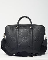 Gucci Black Jumbo GG Monogram Embossed Leather Briefcase with Strap