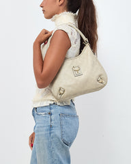 Gucci Light Grey GG Monogram Guccissima Embossed Leather Abbey D-Ring Shoulder Bag