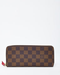 Louis Vuitton Damier Ebene Coated Canvas Red Interior Clemence Wallet