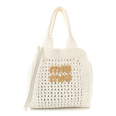 Raffia Crochet Woven Tote Bag White