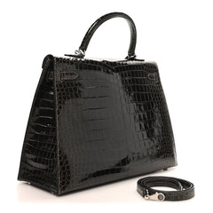 Shiny Porosus Crocodile Kelly Sellier 35 Graphite