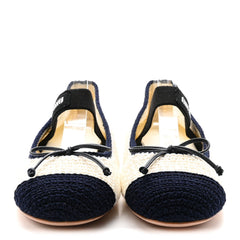 Cotton Crochet Knit Ballerina Flats 38.5 Avorio Blue