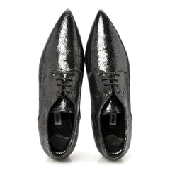 Metallic Crinkled Patent Lace Up Oxford Flats 37.5 Dark Silver