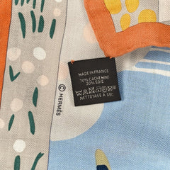 Cashmere Silk Le Livre D'Esope Shawl 140 Orange Vert Bleu Ciel