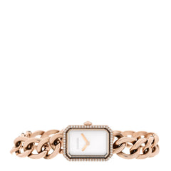18K Beige Gold Diamond Bezel Mother of Pearl 16mm Chain Premiere Quartz Watch