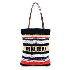 Raffia Crochet Stripe Vertical Tote Bag Blue Red Natural