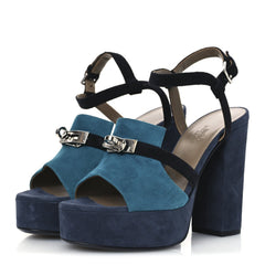 Suede Goatskin Calas Sandals 37.5 Vert Oxford Bleu Celeste Black