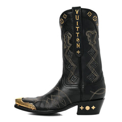 Calfskin LV Texan Mens Rider Boots 7.5 Black Gold