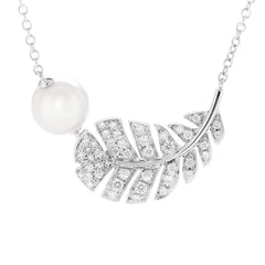 18K White Gold Diamond Cultured Pearl Plume De Chanel Necklace