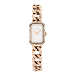 18K Beige Gold Diamond Bezel Mother of Pearl 16mm Chain Premiere Quartz Watch