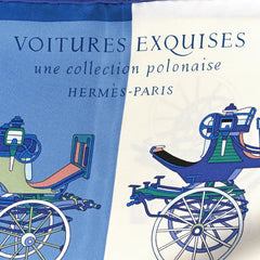 Silk Voitures Exquises Scarf 90 Bleu Jean Aqua White